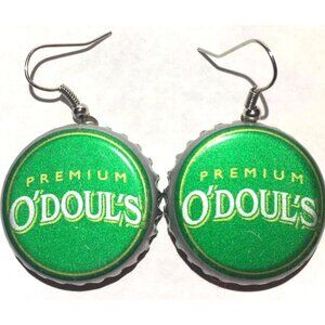 O'Doul's Beer Bottle Cap Earrings Drop Dangle Fashion Collectible Fun Upcycled!